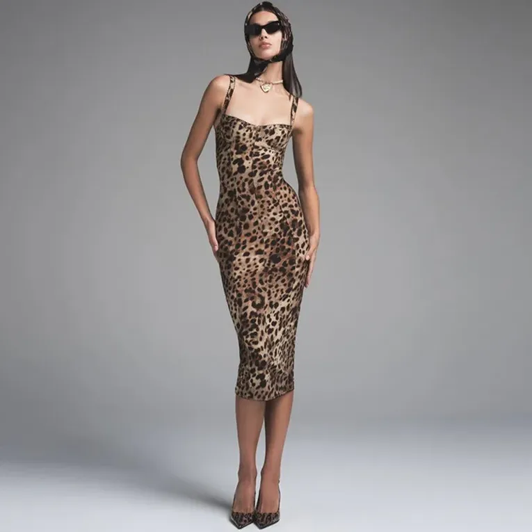 Leopard Print Sweetheart Midi Dress - Image 1