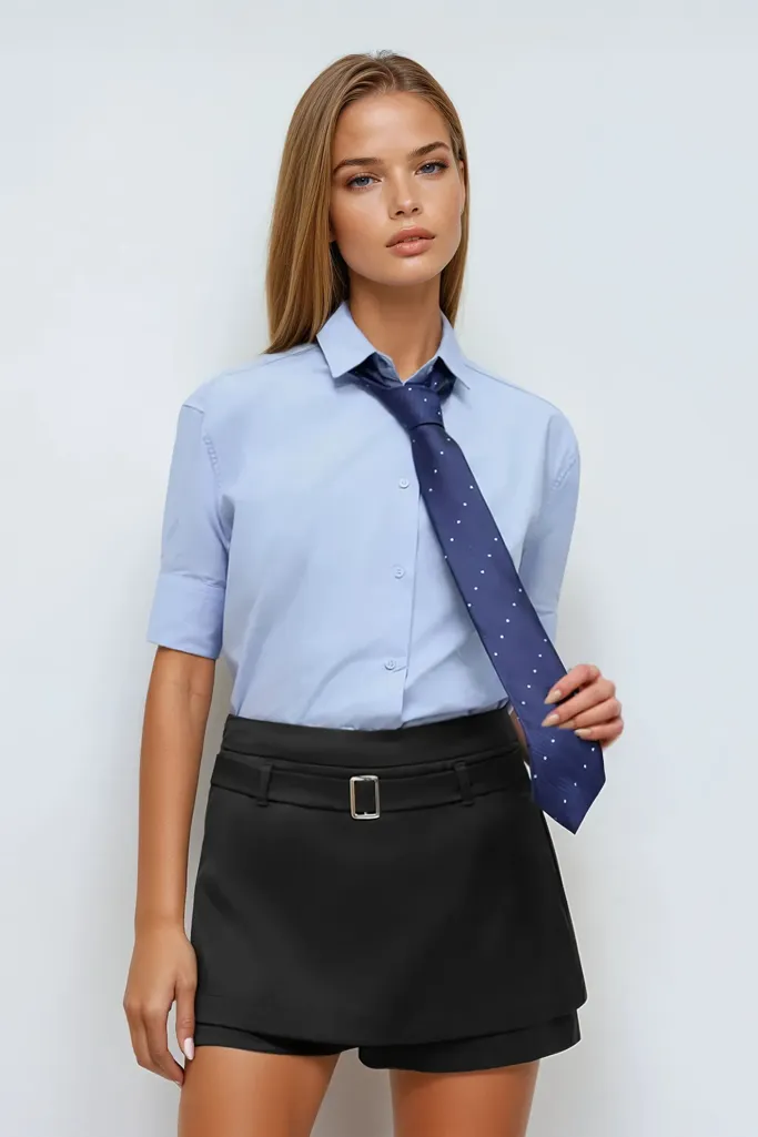 Black Front Belt Detail Skort - Image 1
