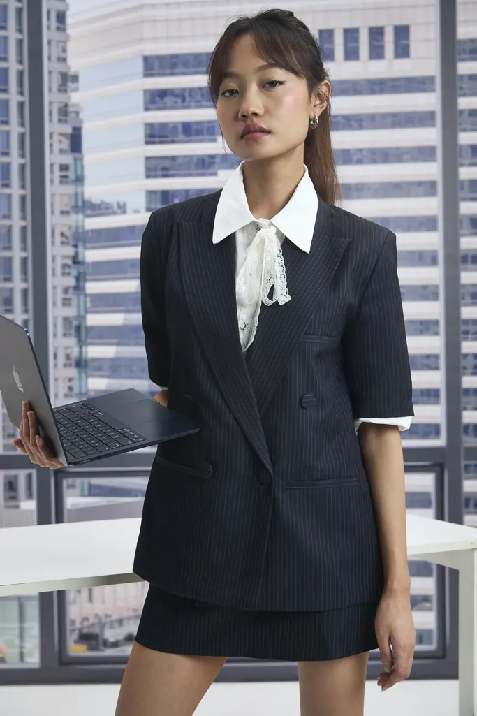 Pinstripe Blazer And Skirt Set - Image 1