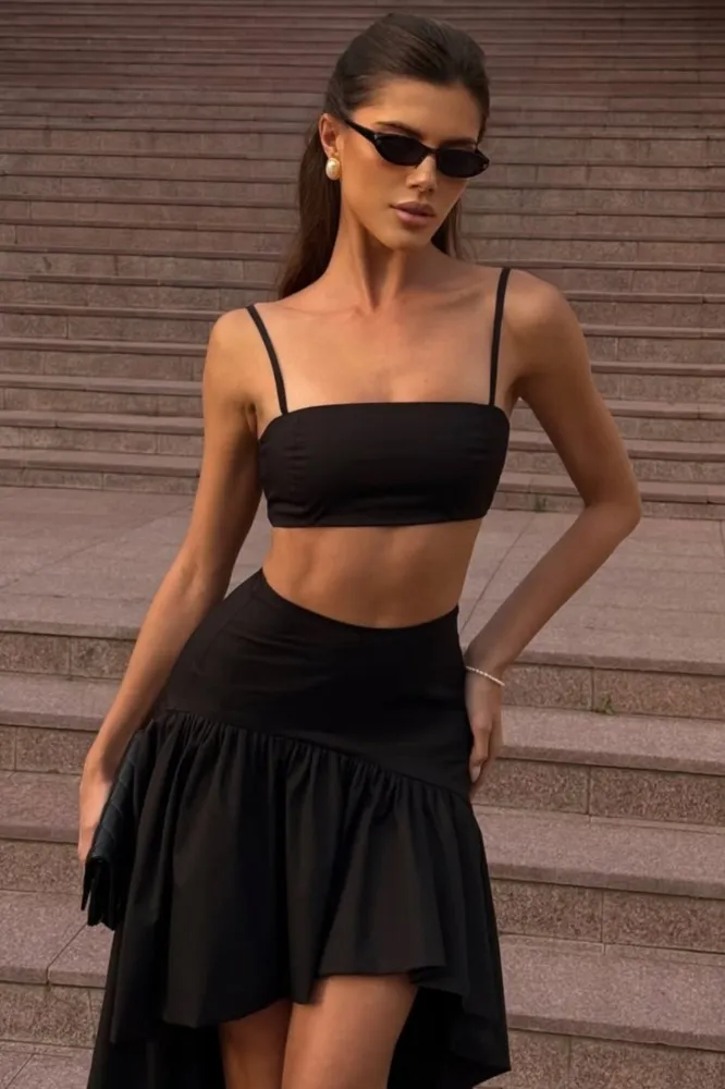 Black Solid Square Neck Coord Set - Image 1