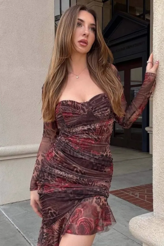 Multipattern Ruched Bodycon Mini Dress - Image 1