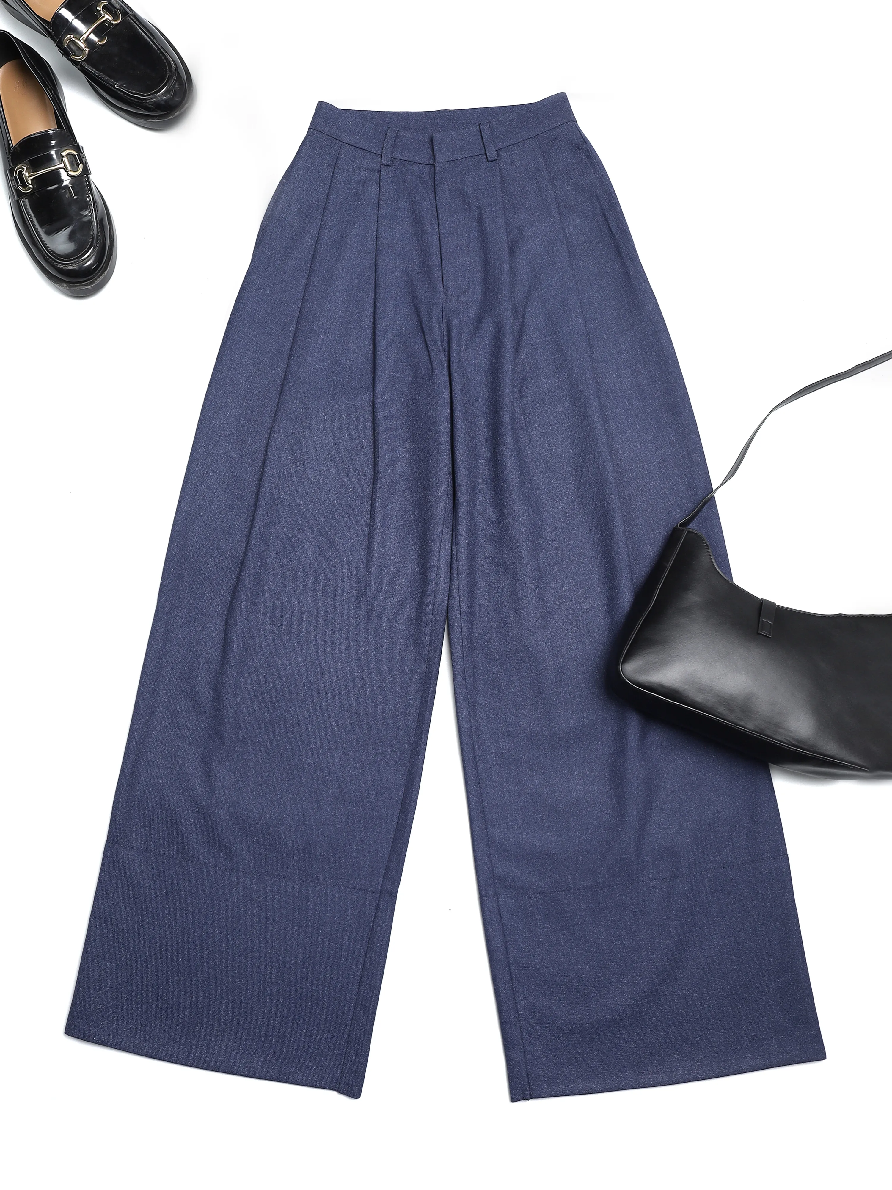 Navy Blue Front Pleated Trouser