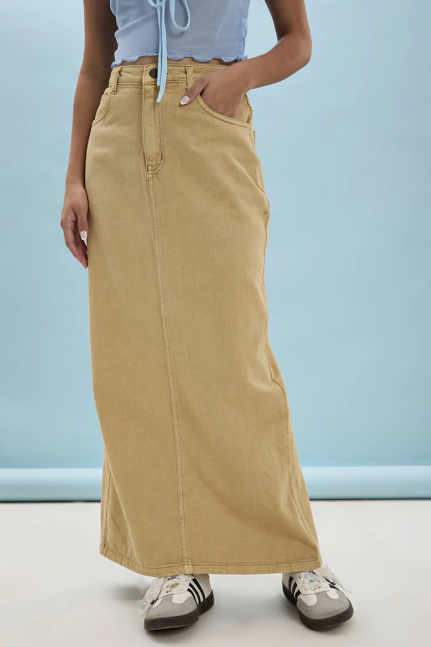 Beige Straight Fit Skirt