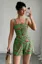Abstract Green Squareneck Coord Set