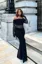 Black Ruched Offshoulder Maxi Dress