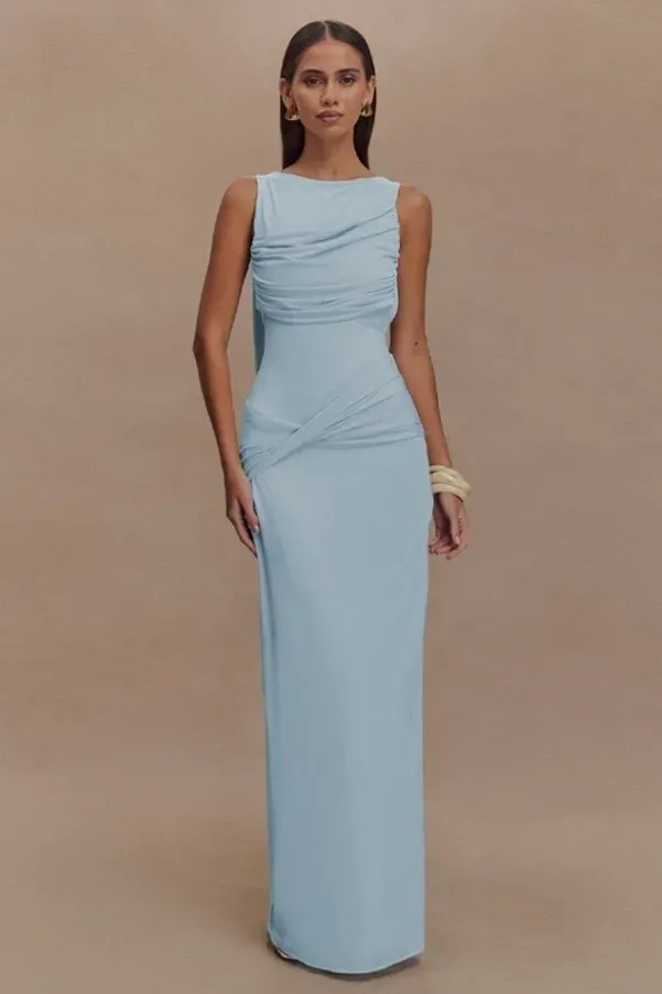 green knit backless dress Women's Sea Blue Cut Out Spaghetti Strap Halter Backless Maxi Dress – Dazey  Hill main image 0