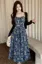 Floral Blue Sweetheart Maxi Dress