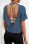Dark Blue Solid Backless Crop Top