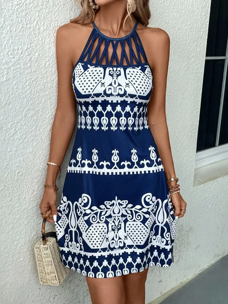 Navy Cut Out Detail Mini Dress - Image 1