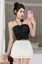 Black Solid Ruched Crop Top