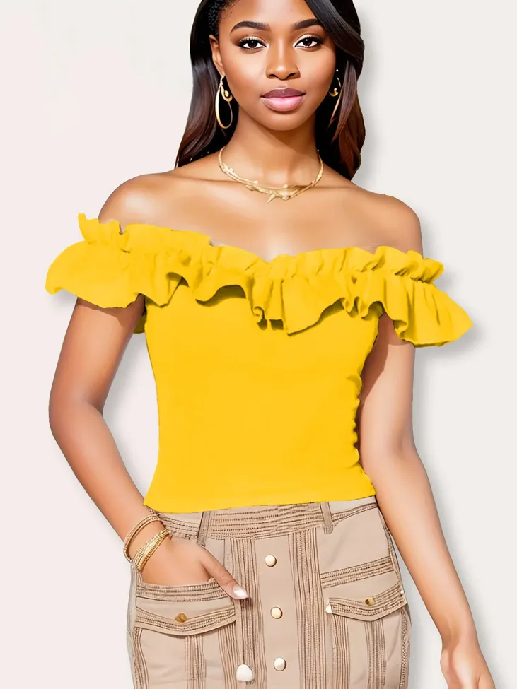Yellow Solid Off Shoulder Top - Image 1