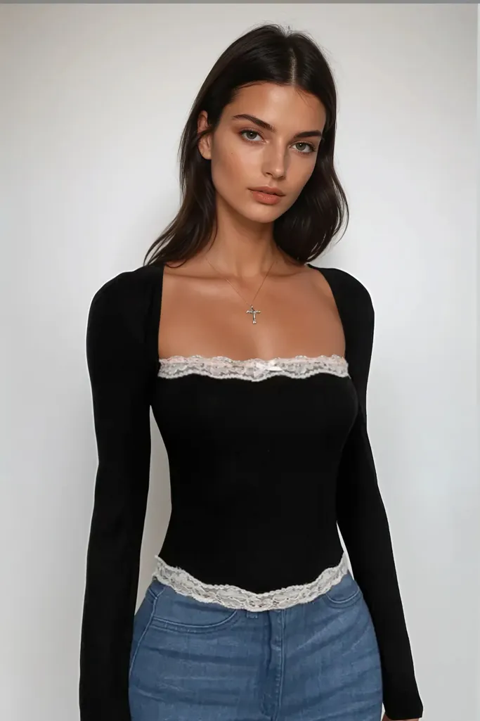 Lace Detail Ribbed Top - Image 1