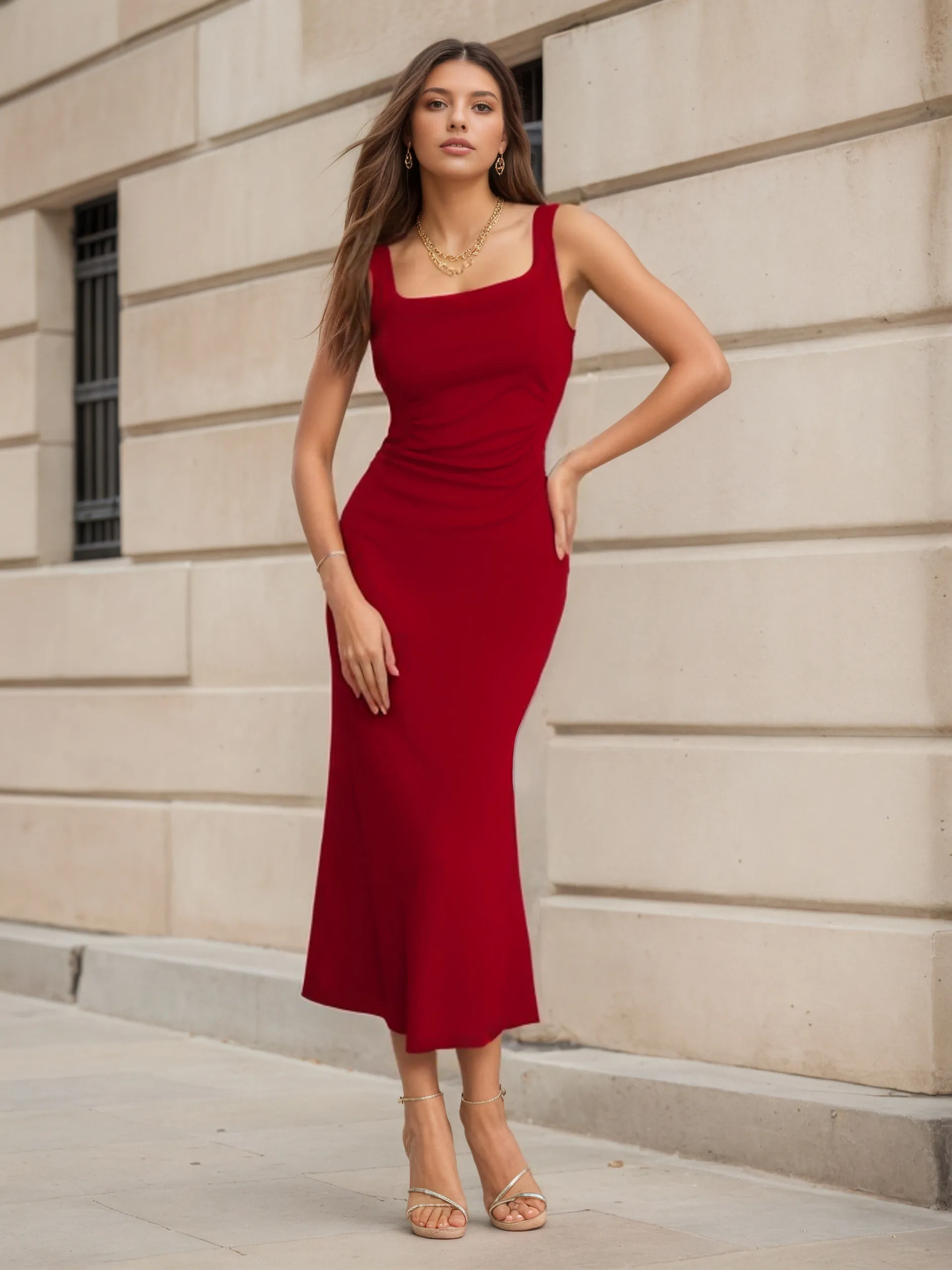 square neck fit and flare midi dress Fit & Flare Midi Dress main image 1