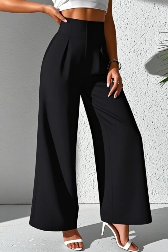 Black High Rise Pleated Pants - Image 1