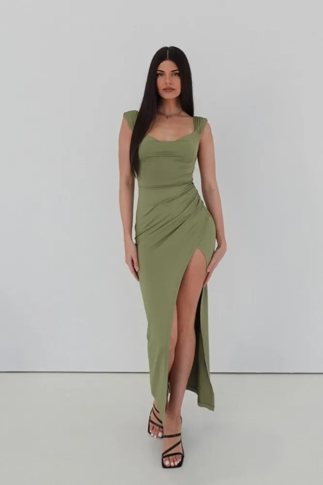 Sage Sweetheart Neck Bodycon Maxi Dress - Image 1