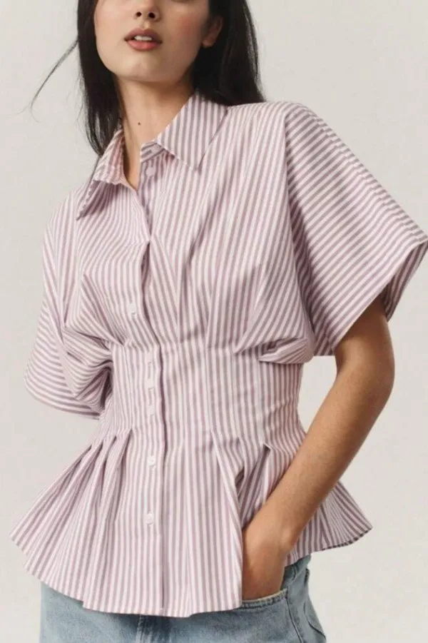 Pink Striped Fitted Buttonup Shirt - Image 1