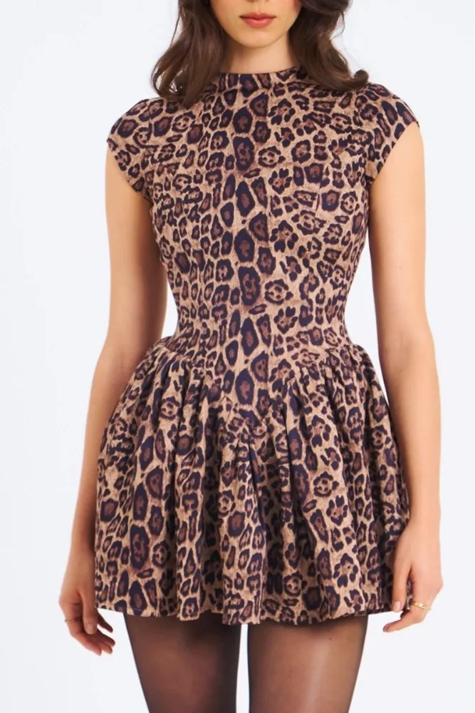 Light Brown Leopard Print Backless Dress - Image 1