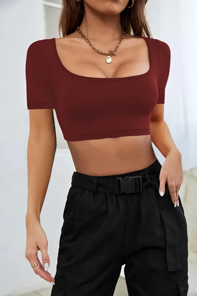 Red Fitted Crop Top - Image 1