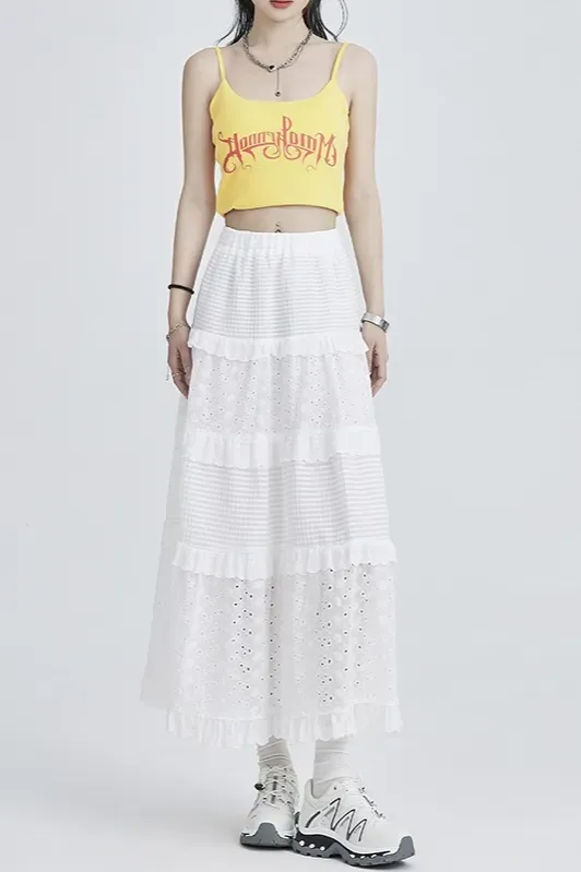 White Lace Tiered Maxi Skirt