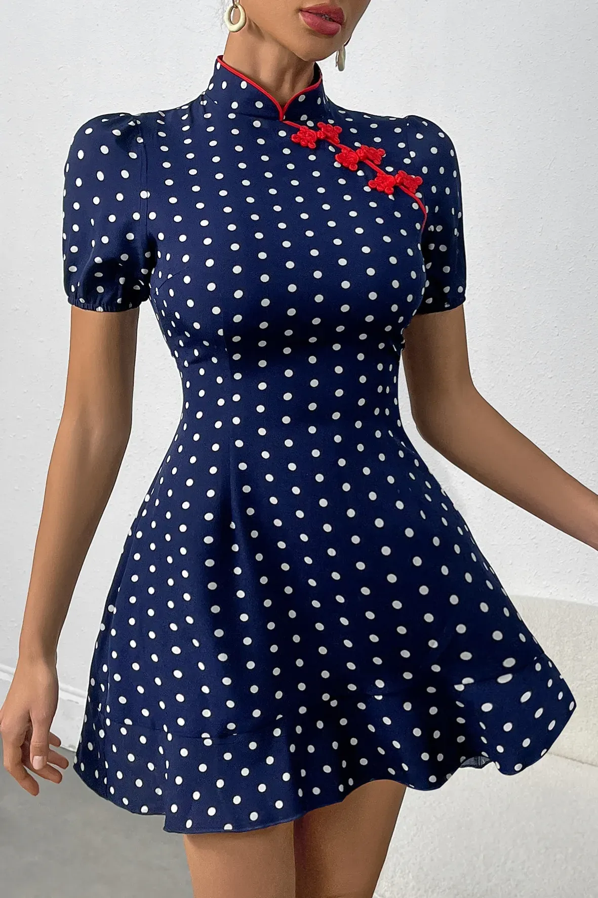 Navy Blue Polka Dot Mini Dress