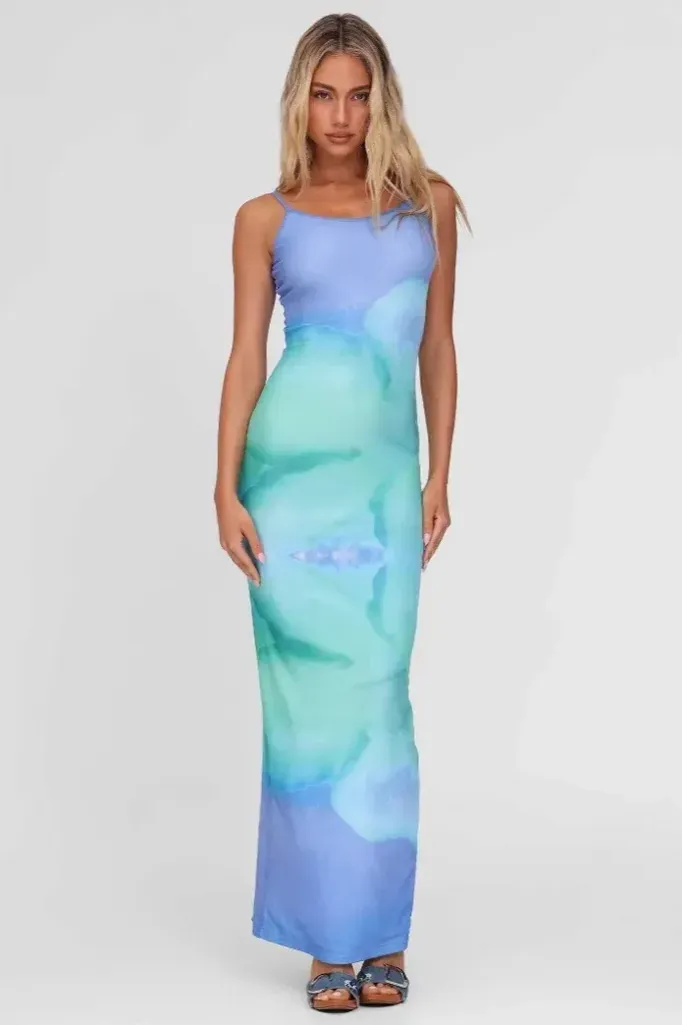 Blue Abstract Mermaid Maxi Dress - Image 1