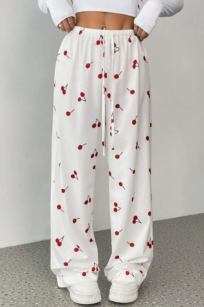 White Quirky Midrise Wide Leg Pants - Image 1
