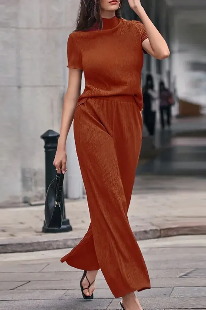 Brown Solid High Neck Coord Set - Image 1