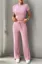 Pink Solid Crew Neck Coord Set