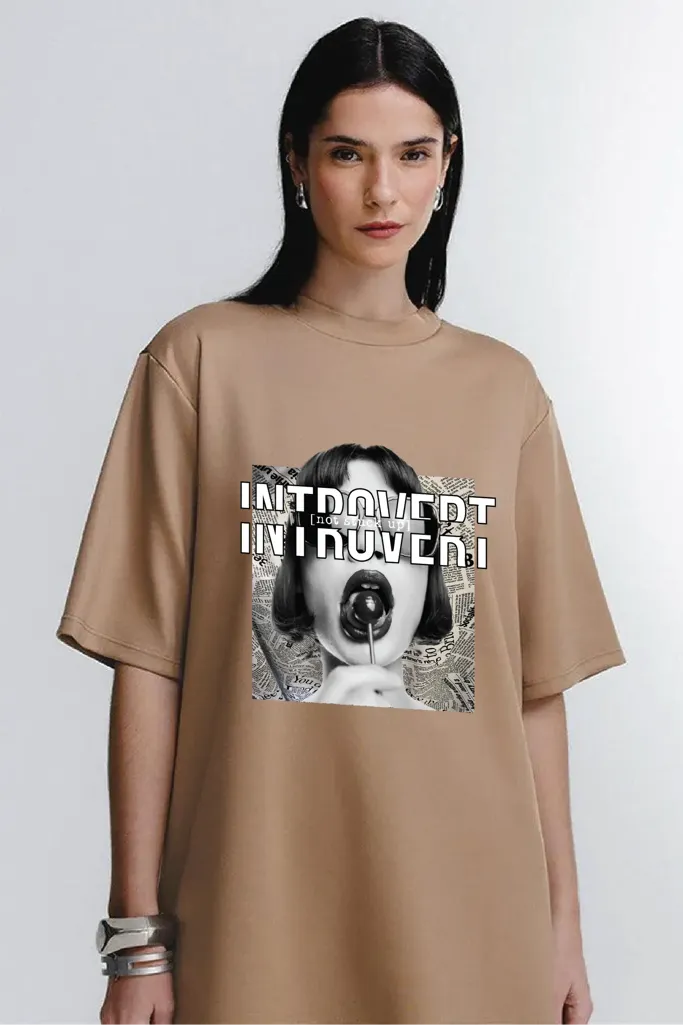 Tan Graphic Crew Neck Oversized Tshirt - Image 1