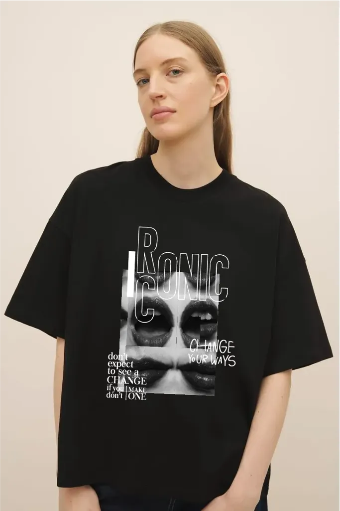 Black Graphic Crew Neck Oversized Tshirt - Image 1