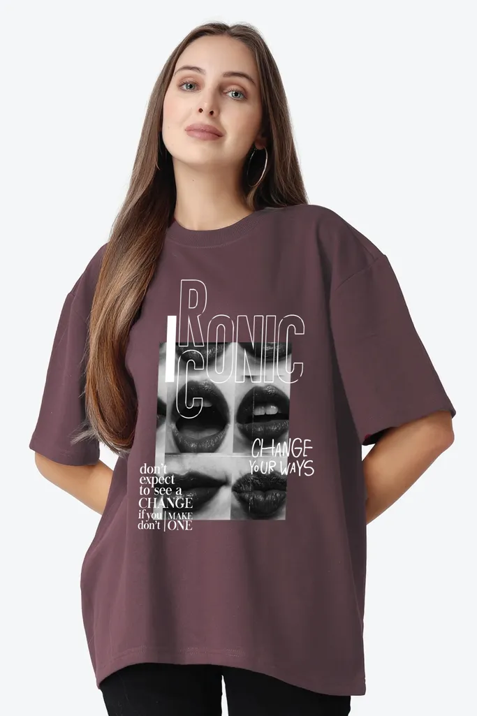 Mauve Graphic Crew Neck Oversized Tshirt - Image 1