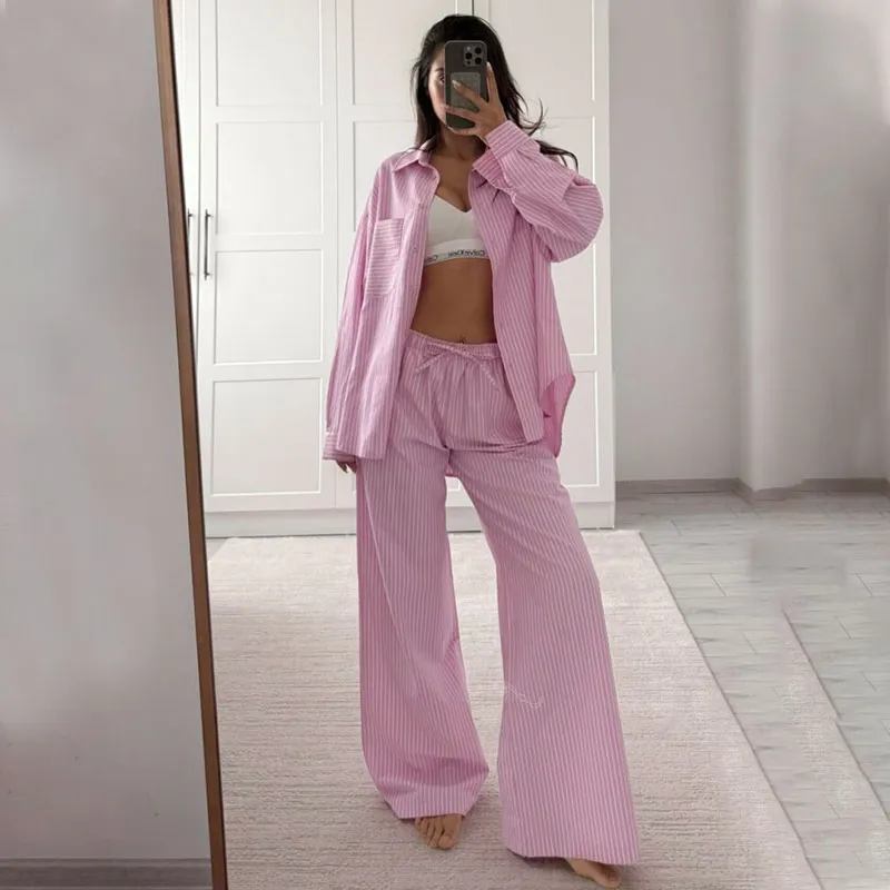 Pink Striped Shirt Coord Set