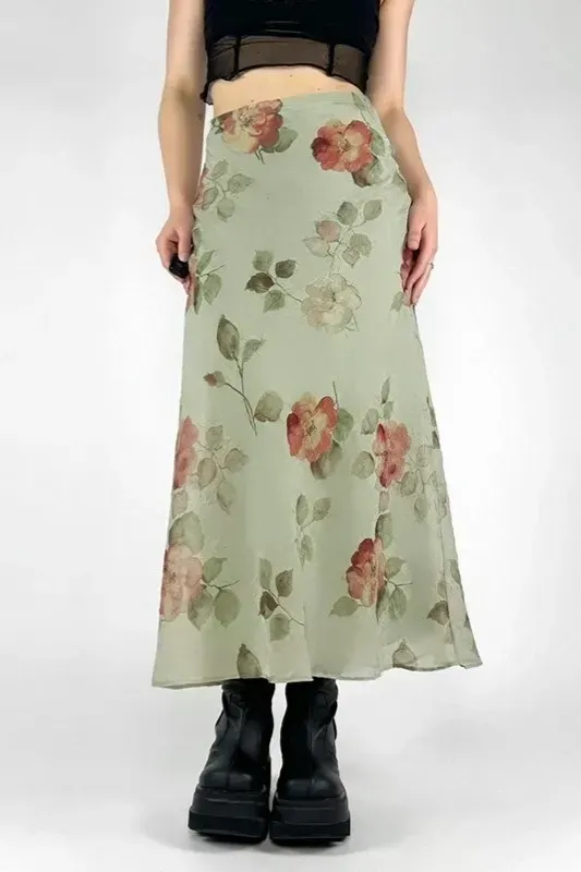 Green Floral Aline Maxi Skirt - Image 1