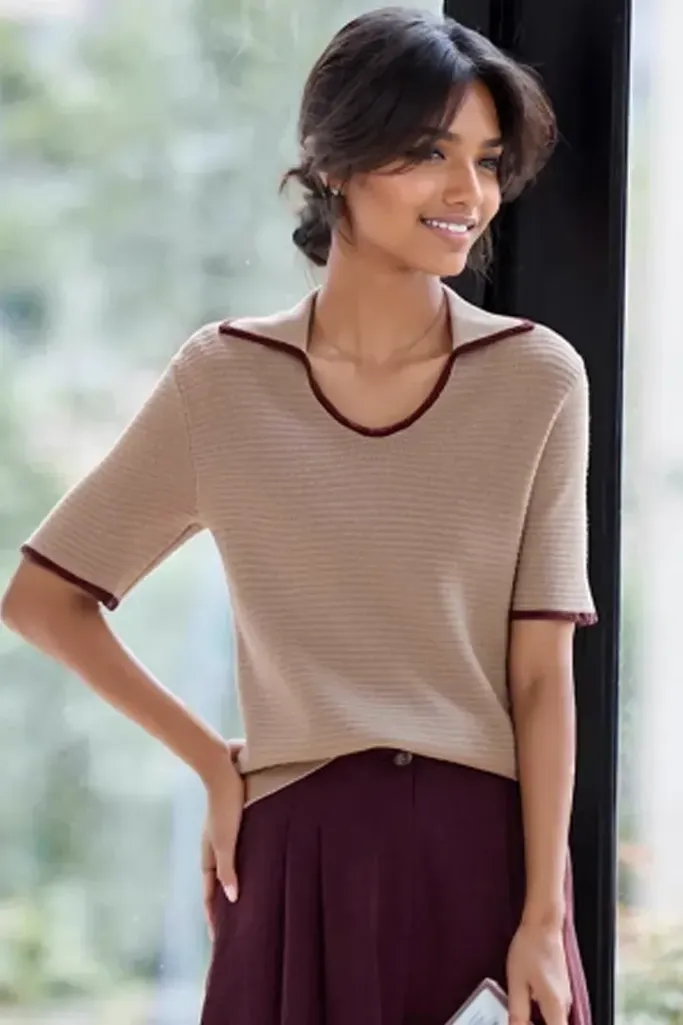 Beige Polo Neck Knit Sweater - Image 1