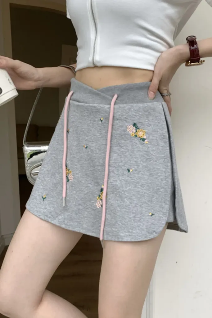 Grey Floral Tieup Aline Skorts - Image 1
