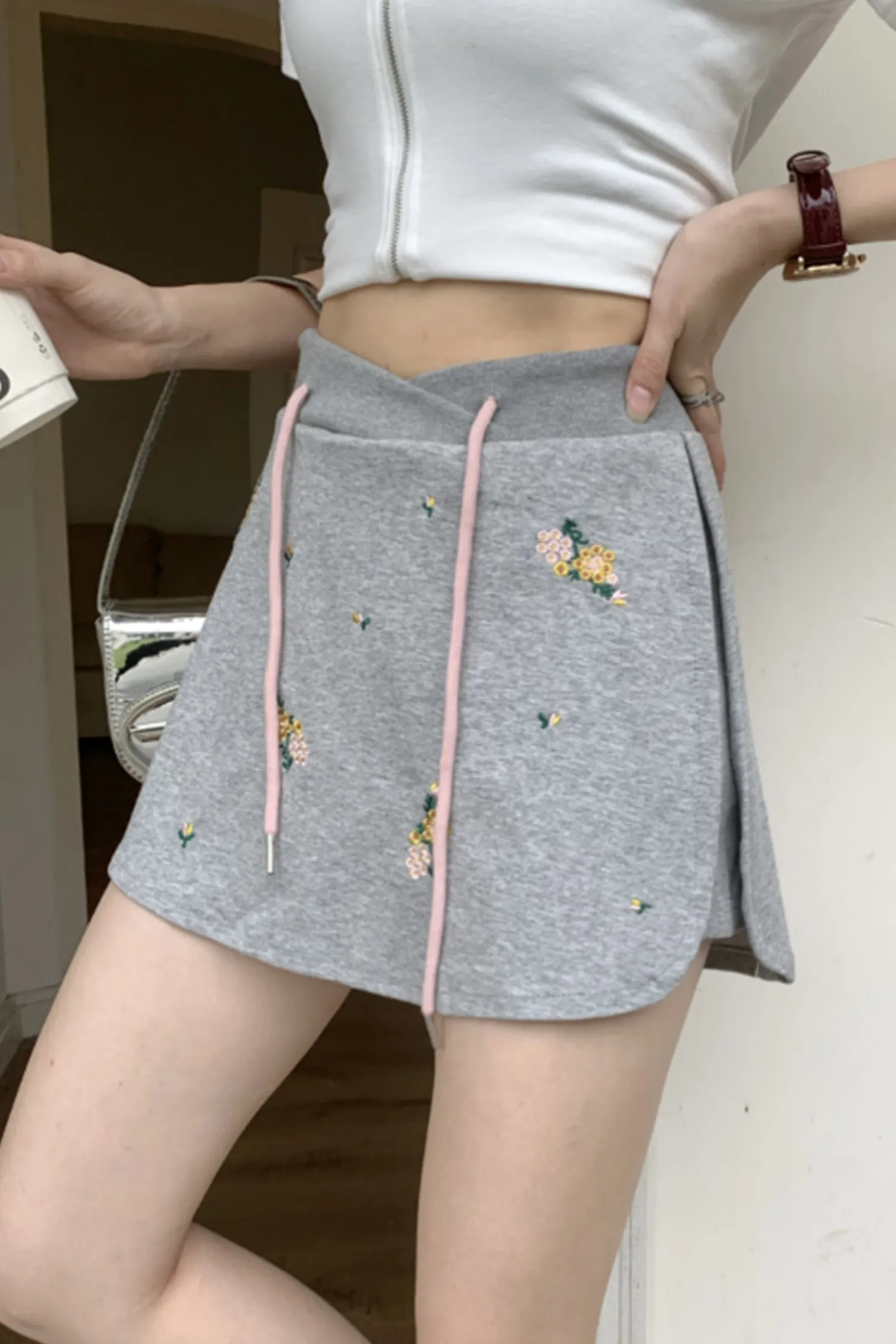 Grey Floral Tieup Aline Skorts