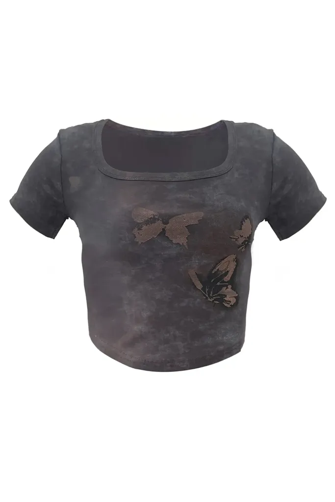 Dark Grey Graphic Print Round Neck Tshirt - Image 1