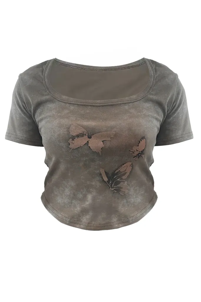 Brown Graphic Print Round Neck Tshirt - Image 1