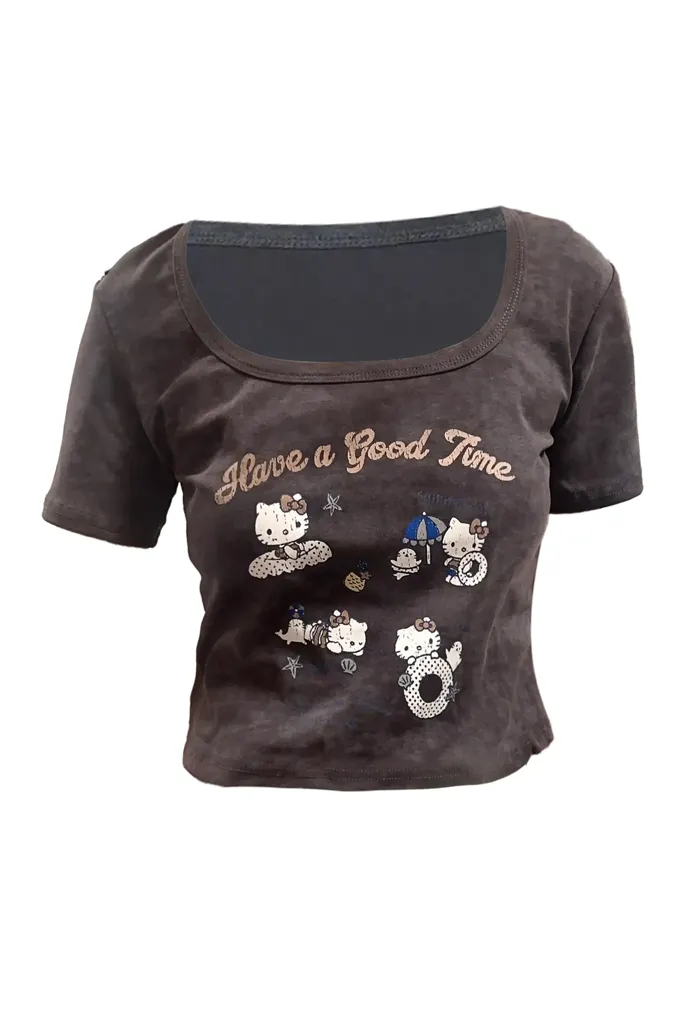 Dark Grey Graphic Print Round Neck Tshirt - Image 1