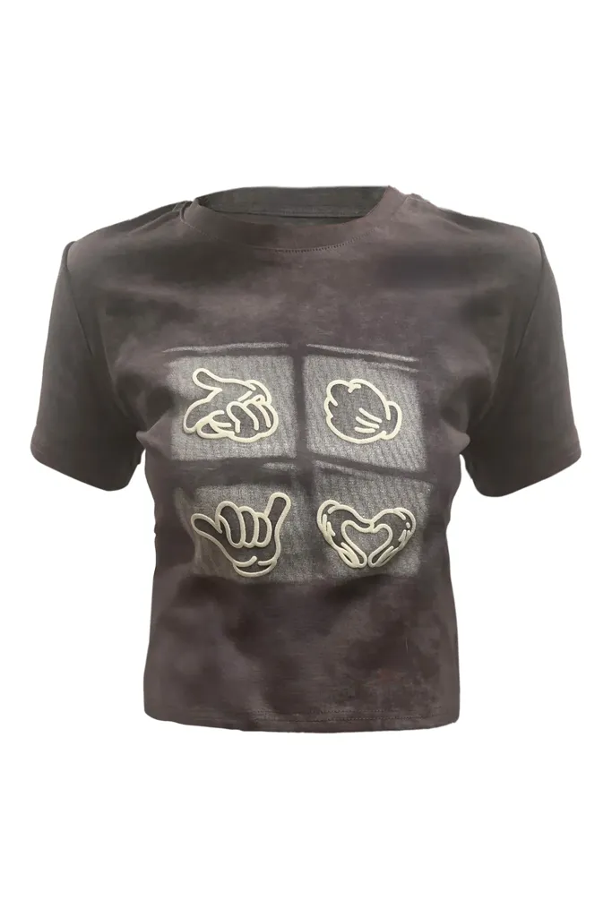 Dark Grey Graphic Print Crew Neck Tshirt - Image 1