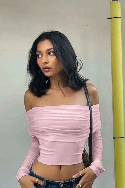 Light Pink Offshoulder Crop Top - Image 1