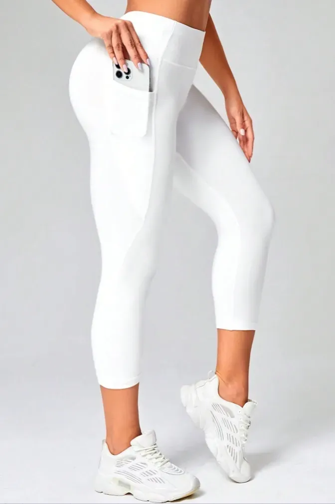 White Solid High Rise Leggings - Image 1