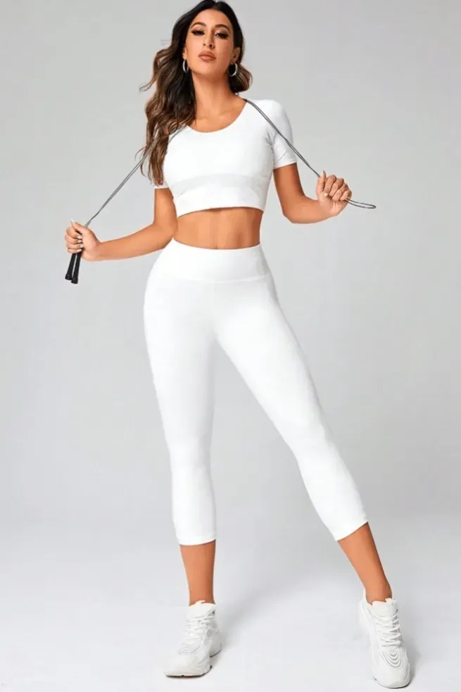 White Solid High Rise Leggings - NEWME