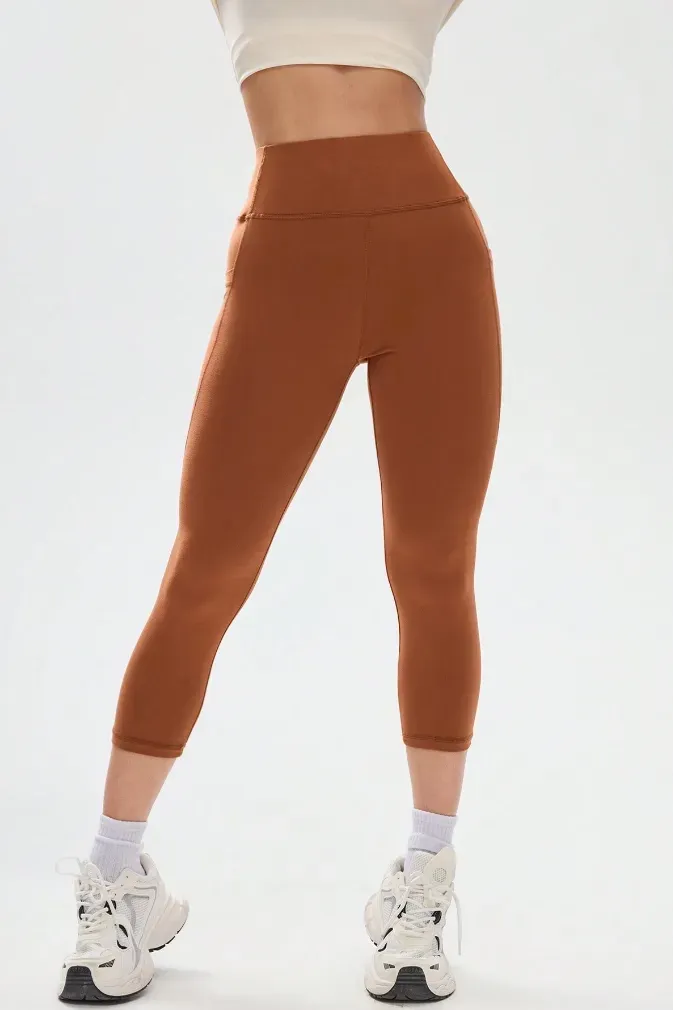 Brown Solid High Rise Leggings - Image 1