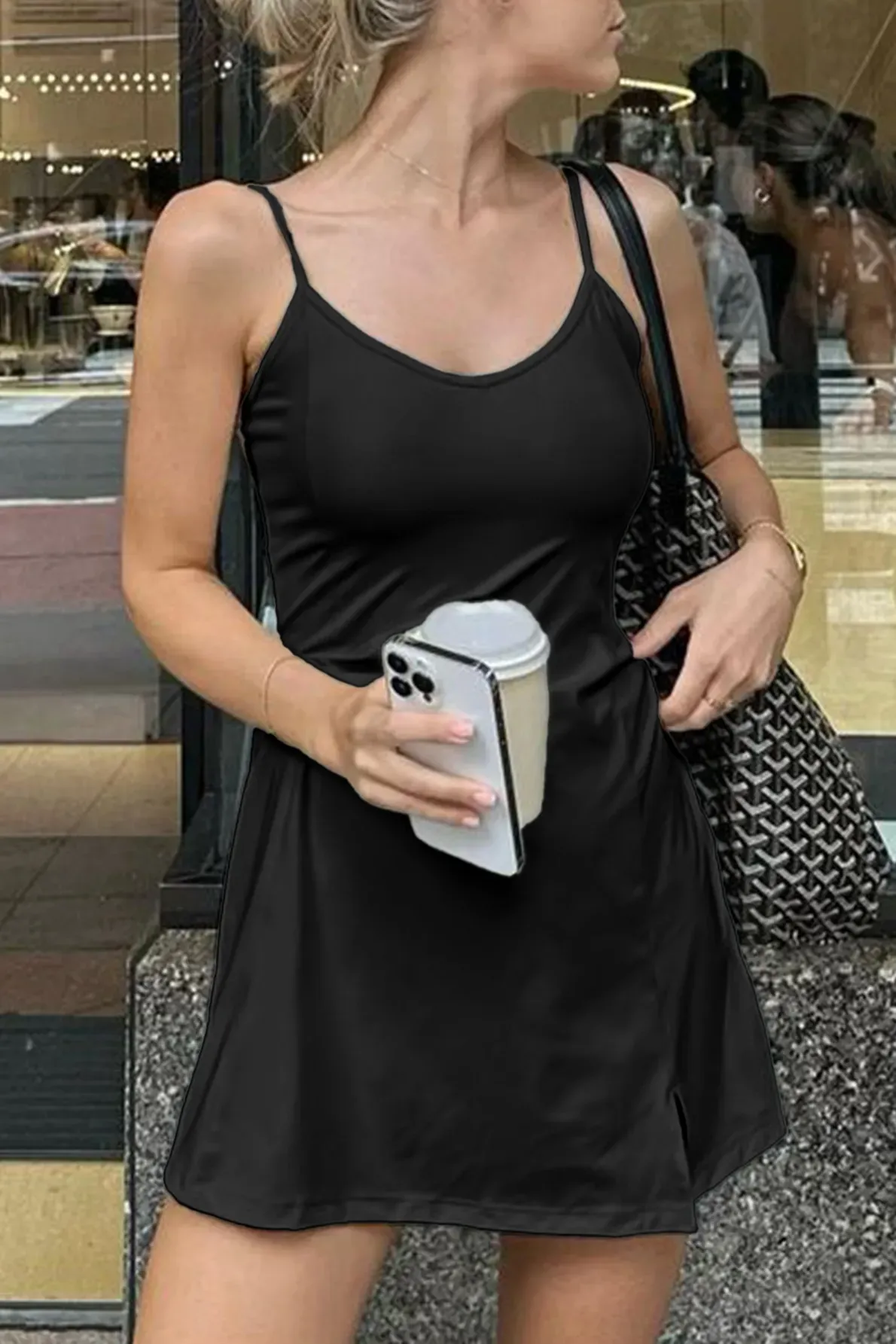 Black Scoop Neck Mini Dress