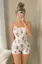 White Graphic Print Tieup Romper