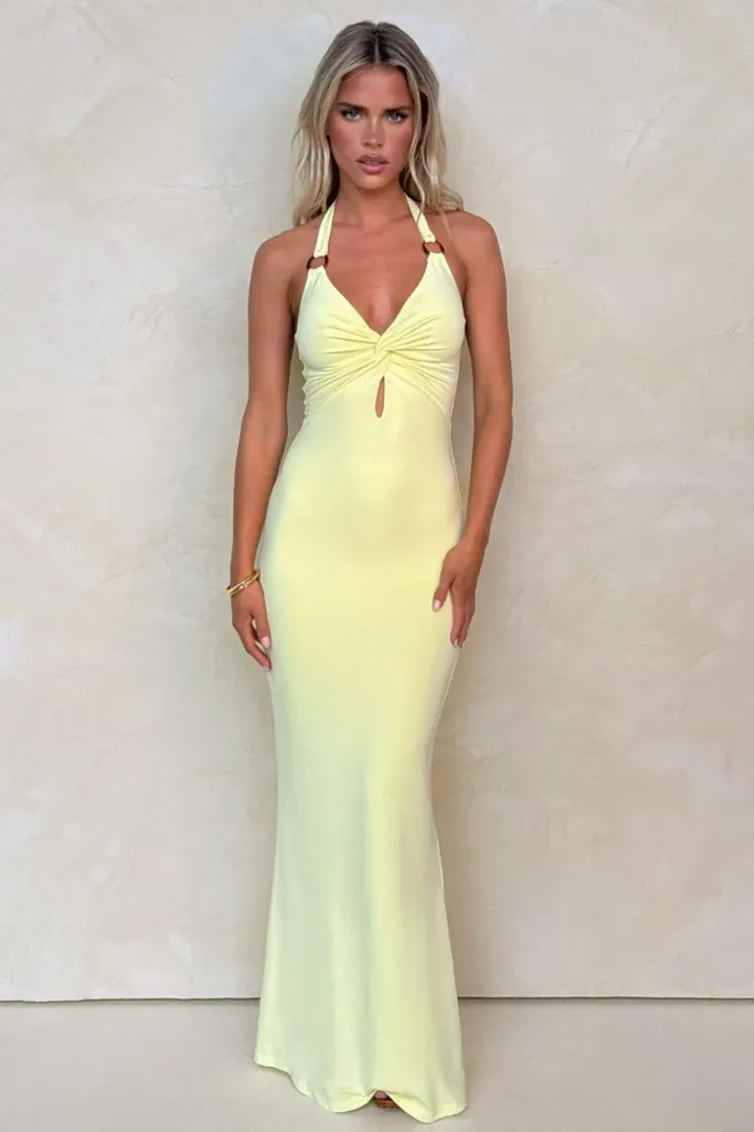 Light Yellow Halter Neck Maxi Dress - Image 1