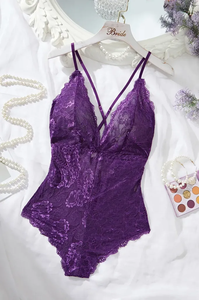 Purple Lace Vneck Bodysuit - Image 1