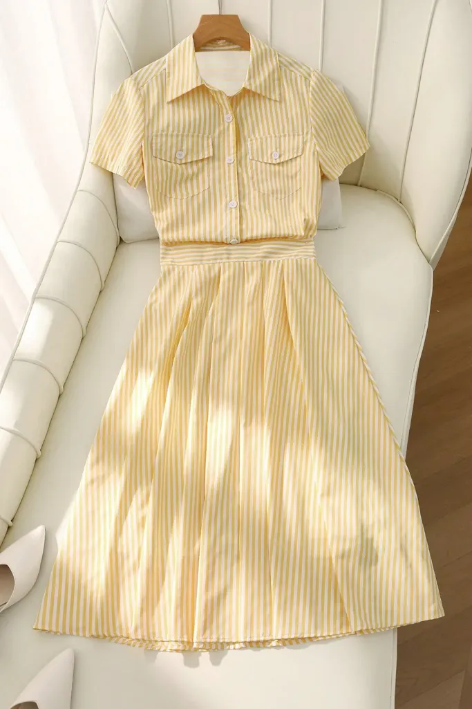 Yellow Striped Shirt Coord Set - Image 1