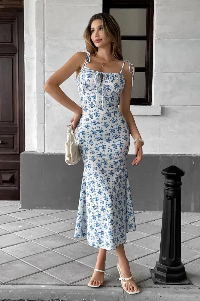 Blue Floral Mermaid Maxi Dress - Image 1